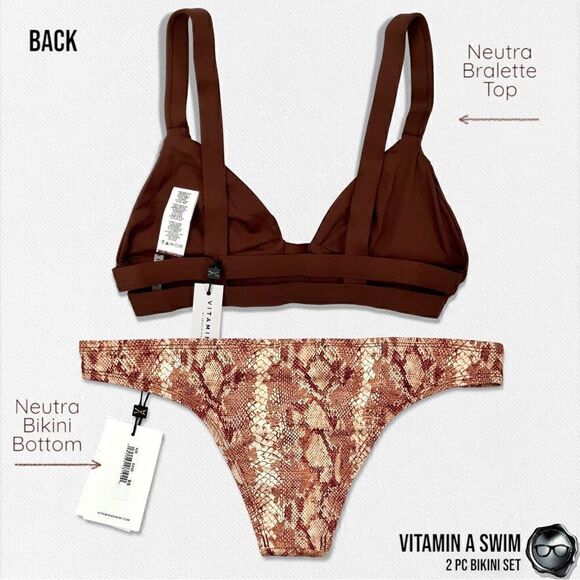 VITAMIN A SWIM NEUTRA 2 PIECE BIKINI SET BROWN BRALETTE TOP + SAND SNAKE BOTTOM - Picture 11 of 12